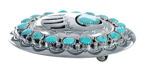 Turquoise Navajo Bear Paw Design Genuine Sterling Silver Belt Buckle JX127027